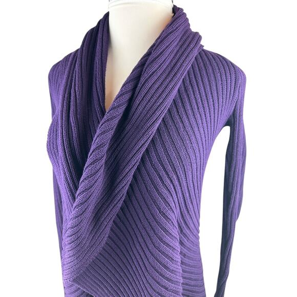 Ralph Lauren Ribbed Open Front Drape Shawl Cardigan Purple Women's Size L/XL - Picture 7 of 16